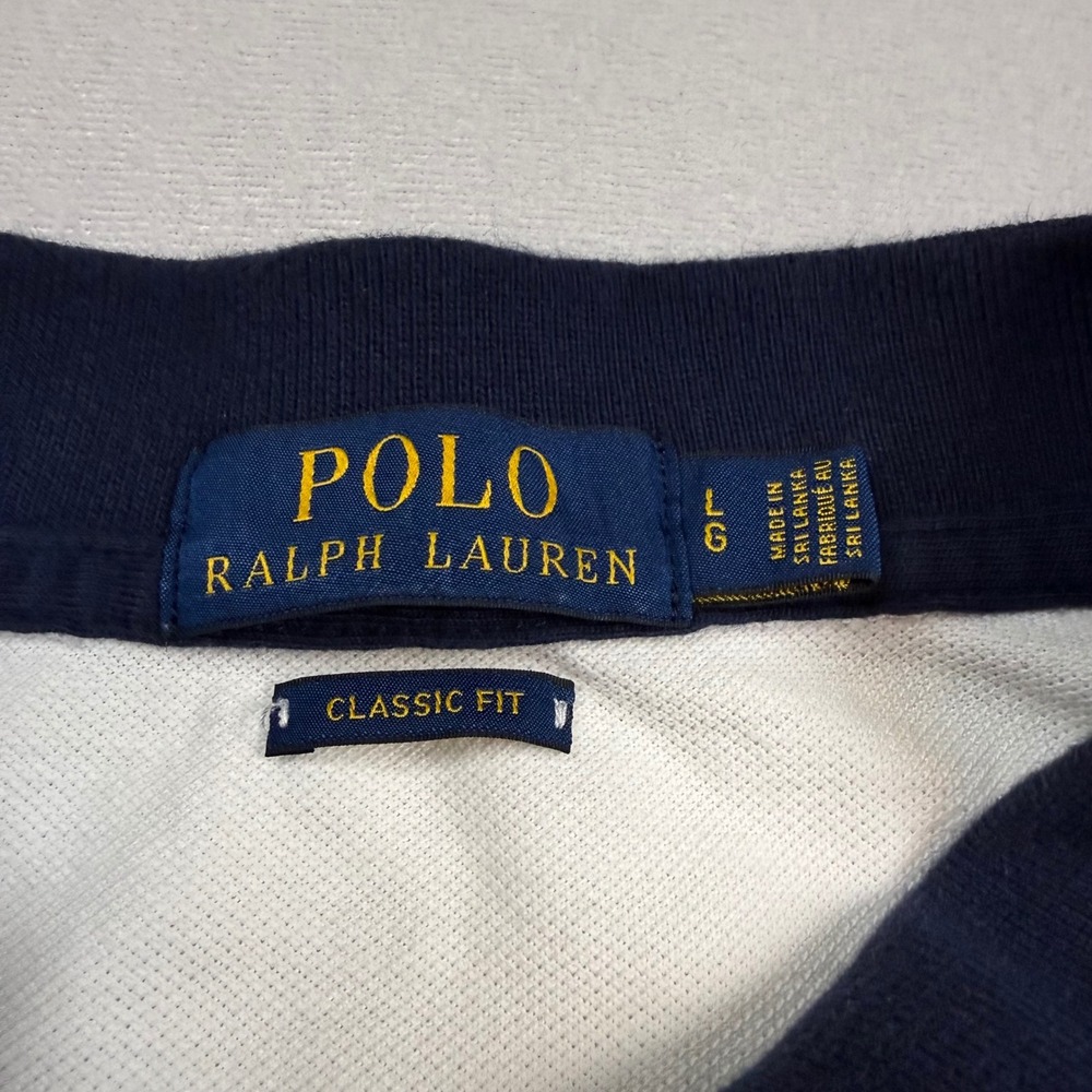 Polo Ralph Lauren Mens Classic Fit Big Pony Crest Stripe Polo Shirt White L - Picture 2 of 8